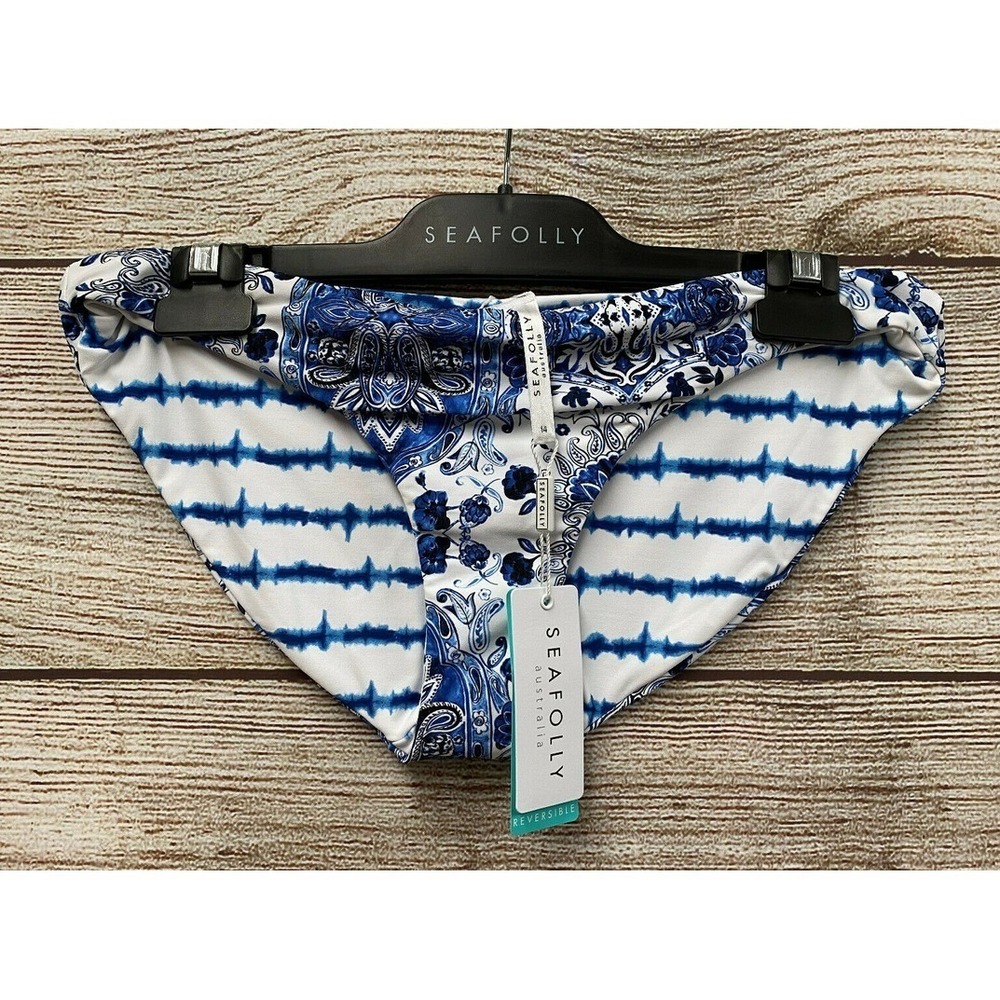 Seafolly Bikini Bottom Womens 8 US (12 AUS) French Blue Hipster Reversible New